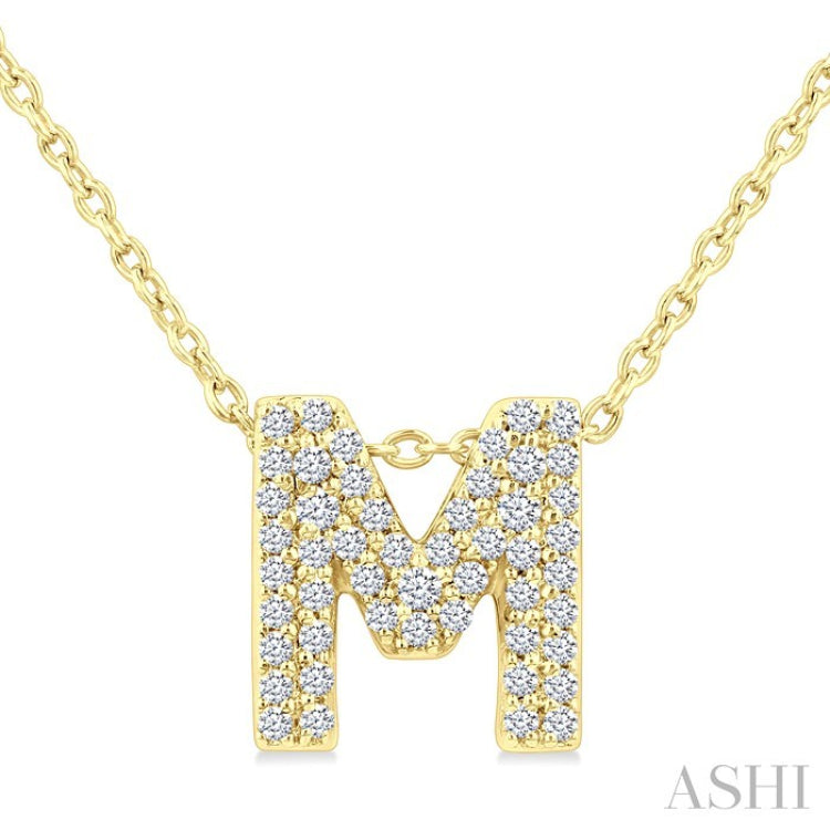 1/6 Ctw Bubble Accent Initial 'M' Round Cut Diamond Fashion Pendant With Chain in 10K Yellow Gold