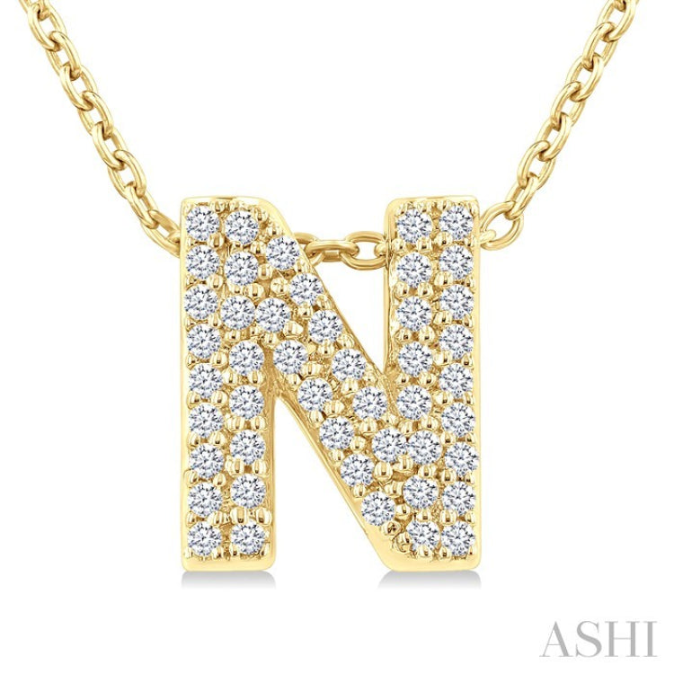1/6 Ctw Bubble Accent Initial 'B' Round Cut Diamond Fashion Pendant With Chain in 10K Yellow Gold