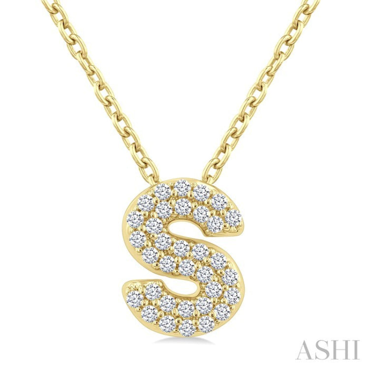 1/10 Ctw Bubble Accent Initial 'S' Round Cut Diamond Fashion Pendant With Chain in 10K Yellow Gold