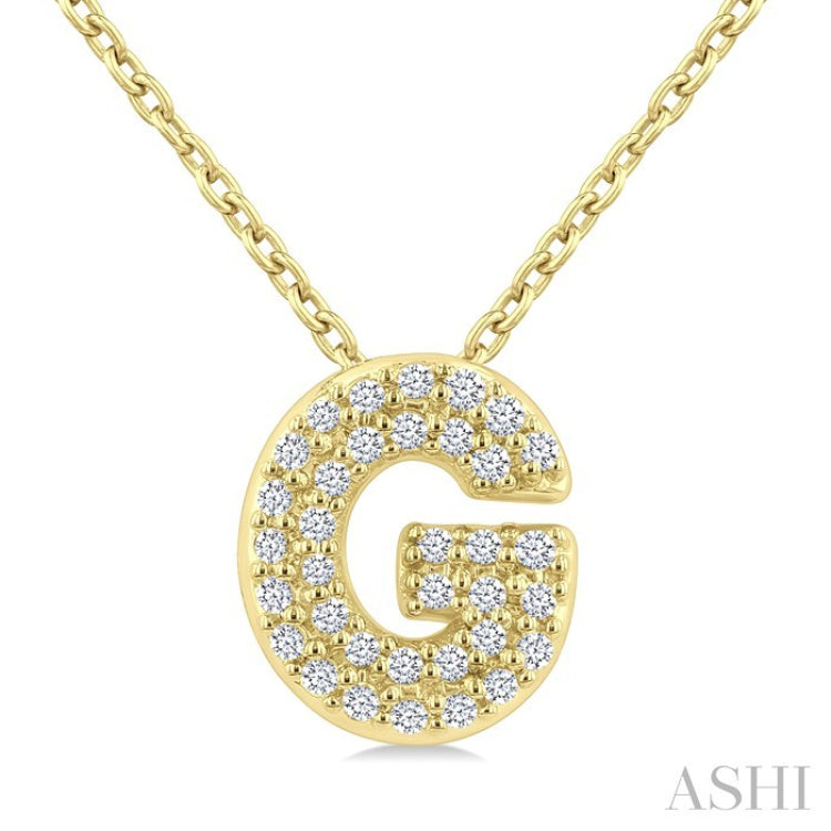 1/10 Ctw Initial 'G' Round Cut Diamond Fashion Pendant With Chain in 10K Yellow Gold