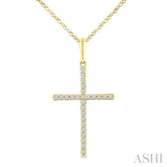 1/10 Ctw Round Cut Diamond Petite Cross Fashion Pendant With Chain in 10K Yellow Gold