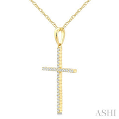 1/10 Ctw Cross Round Cut Diamond Fashion Pendant With Chain in 10K Yellow Gold