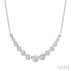 1 Ctw Graduated Bezel Set Round Cut Diamond Smile Necklace in 14K White Gold
