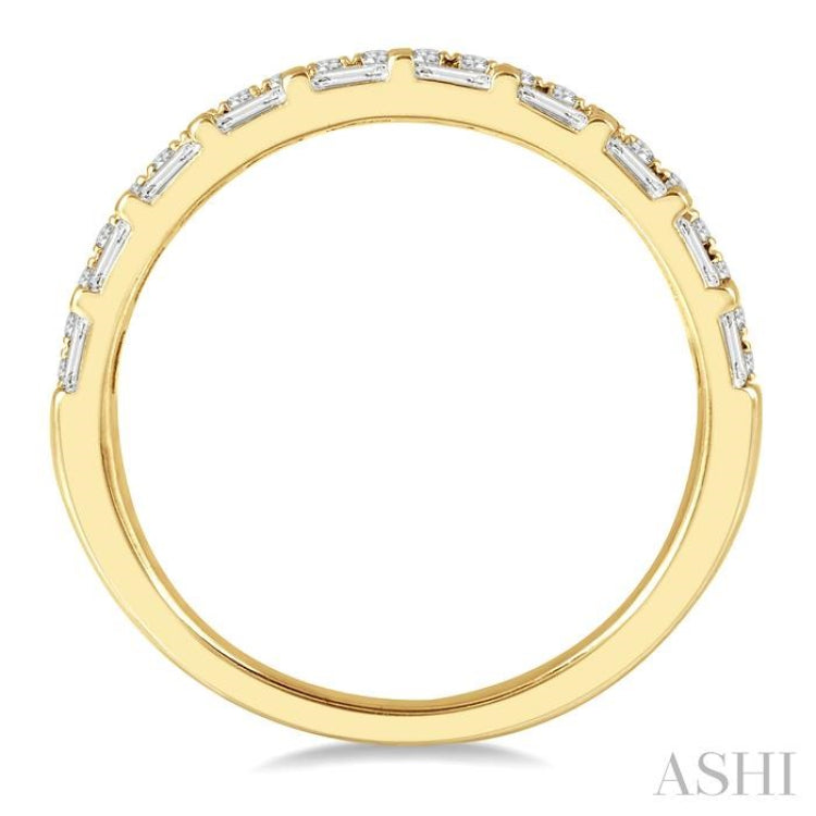 1/2 Ctw Parallel Row Baguette and Round Cut Diamond Stackable Fashion Band in 14K Yellow Gold