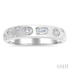 1/3 Ctw Bezel Set Mixed Cut Diamond Mosaic Fashion Band in 14K White Gold